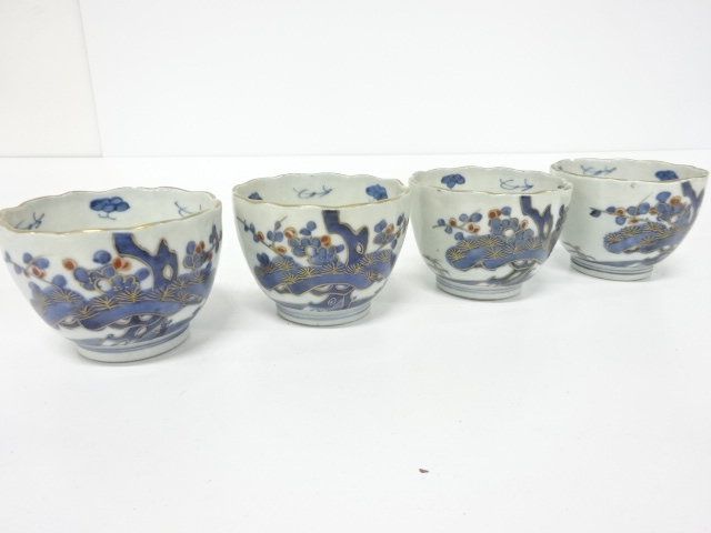 Ko-Imari, 4 plates with gold-colored underglaze blue glaze